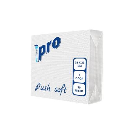 Салфетки бумажные  PROtissue 33*33см, 2 слоя, 1/4 - сложение, цв.белый, Push Soft, 50 листов