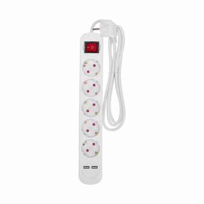 Удлинитель "Standard" 5 м., 5 розеток, 2 USB, 16А, с выкл.,с заземлен., белый