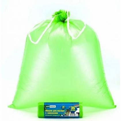 Мешки для мусора 35л 15шт/рулон ПНД Mirpack Vip 18мкм 50*60см цв.желтый, с завязками