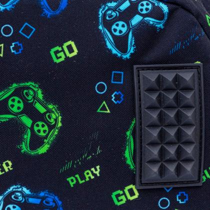 Рюкзак для учащихся начальных классов "Go Playing Neon" полиэстер,  уплотн. спинка, черный/зеленый
