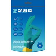 Перчатки латексные хозяйственные Zaubex БИКОЛОР усиленные р-р M зеленый/желтый