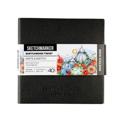 Скетчбук "Sketchmarker Sketch&Write" 12*12 см, 140 г/м2 / 70г/м2, 100 л., бумага белая/в точку