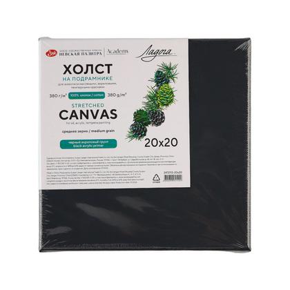 Холст на подрамнике 20*20 см "Ладога" 100% хлопок, 380 г/м2, черный акриловый грунт, среднее зерно