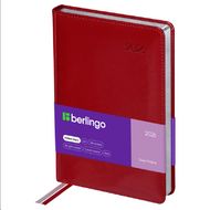 Ежедневник датир. А5 150*215 мм, 368 стр., тонир., лин. "Silver Pristine" тверд. обл. кожзам., красный, срез серебристый 2026