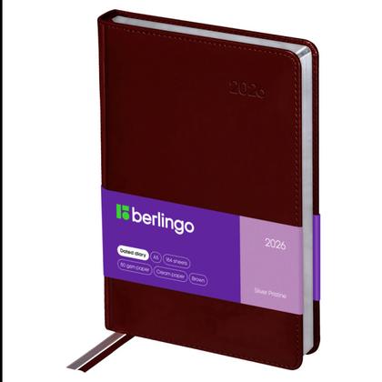 Ежедневник датир. А5 150*215 мм, 368 стр., тонир., лин. "Silver Pristine" тверд. обл. кожзам., коричневый, срез серебристый 2026