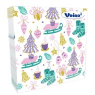 Салфетки бумажные Veiro 33*33см с рисунком Елки и санки, 20шт