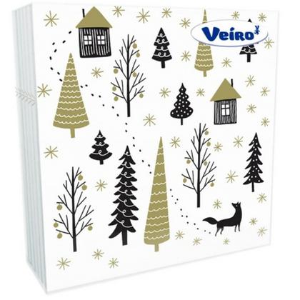 Салфетки бумажные Veiro 33*33см с рисунком Лиса в зимнем лесу, 20шт