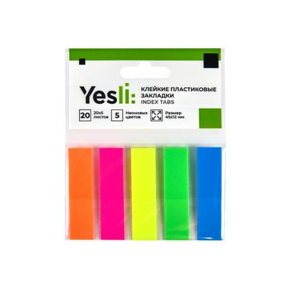 Закладки пласт. "Yesli:" 12*45 мм, 5 цв.*20 шт., ассорти неон