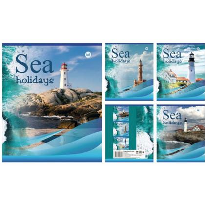 Тетрадь А5 48 л., клет. "Маяки" скоба сбоку, обл. карт., ассорти