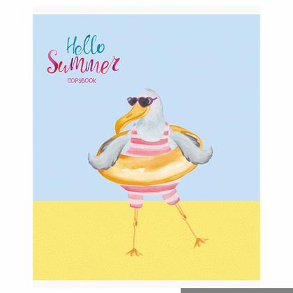 Тетрадь А5 48 л., клет. "Hello summer" скоба сбоку, обл. карт., мат. ламинация, выб. лак, ассорти