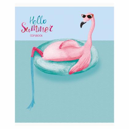 Тетрадь А5 48 л., клет. "Hello summer" скоба сбоку, обл. карт., мат. ламинация, выб. лак, ассорти