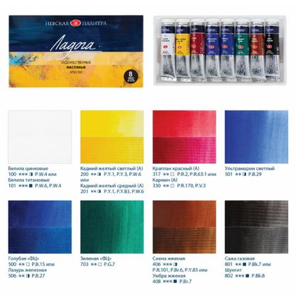 Краски масляные "Ладога" набор 8 цв., 18 мл., тубы