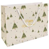 Пакет бумажный подарочный 36*26*12 см "Елки" молочный