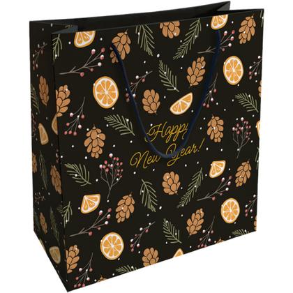 Пакет бумажный подарочный 32*32*12 см "Шишки" черный