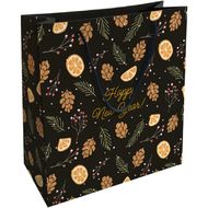 Пакет бумажный подарочный 32*32*12 см "Шишки" черный