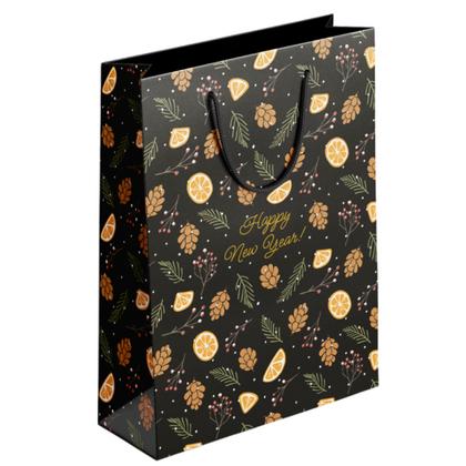 Пакет бумажный подарочный 32*49*12 см "Шишки" черный