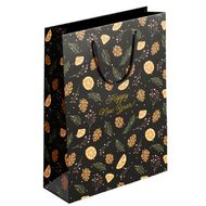 Пакет бумажный подарочный 32*49*12 см "Шишки" черный