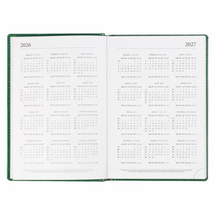Ежедневник датир. А5 148*218 мм, 352 стр., лин. "Agenda" тверд. обл. кожзам, зеленый 2026