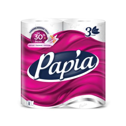 Бумага туалетная  Papia 16,5м, 3 слоя, 4 рул, 100% целлюлоза