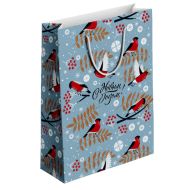 Пакет бумажный подарочный 32*49*12 см "Frost. Снегири" голубой