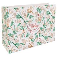 Пакет бумажный подарочный 36*26*12 см "Holidays. Шишки" белый