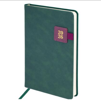 Ежедневник датир. А5 213*138 мм, 336 стр., лин. "Accent" тверд. обл. кожзам, зеленый 2026