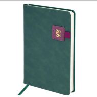 Ежедневник датир. А5 213*138 мм, 336 стр., лин. "Accent" тверд. обл. кожзам, зеленый 2026