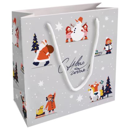 Пакет бумажный подарочный 20*20*8 см "Childhood" серый