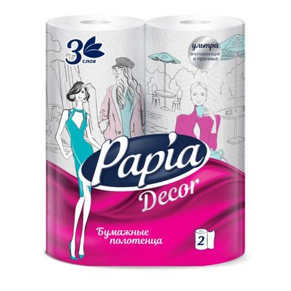 Полотенца бумажные  Papia Decor в рулонах, 10,4м, 3 слоя, 2 рул, 100% целлюлоза
