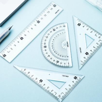 Линейка набор "Deli VC23" лин. 15 см+2 треуг. (45, 60 гр.)+трансп. 180 гр., пласт., прозрачный, блистер