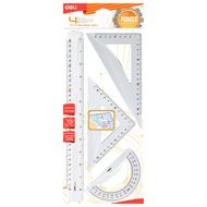 Линейка набор "Deli EG00512" лин. 30 см+2 треуг. (45, 60 гр.)+трансп. 180 гр., пласт., прозрачный, блистер