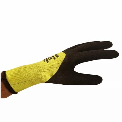 Перчатки полиэстеровые BVB с латексным покрытием 10 кл. вязки, р-р 10,5, с внутр. ворс. начесом салатовый/черный