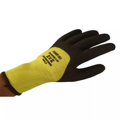 Перчатки полиэстеровые BVB с латексным покрытием 10 кл. вязки, р-р 10,5, с внутр. ворс. начесом салатовый/черный