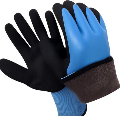 Перчатки полиэстеровые BVB с латексным покрытием 10 кл. вязки, с внутр. ворс. начесом синий/черный