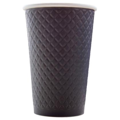 Стакан картонный 400мл, 2сл., 25шт/упак, цв.черный, Waffle