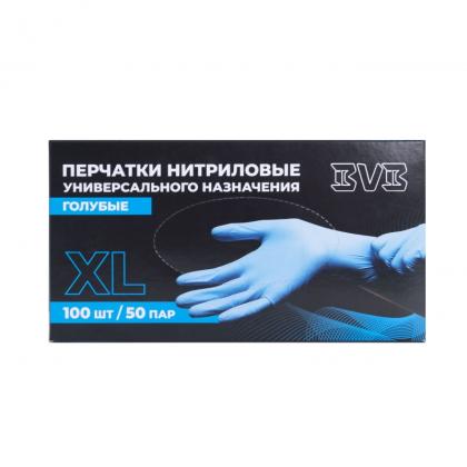 Перчатки нитриловые неопудренные одноразовые  BVB, р-р XL 100 шт./уп. голубой