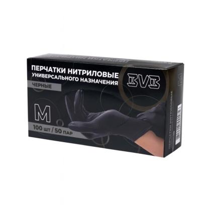 Перчатки нитриловые неопудренные одноразовые  BVB, р-р M 100 шт./уп. черный
