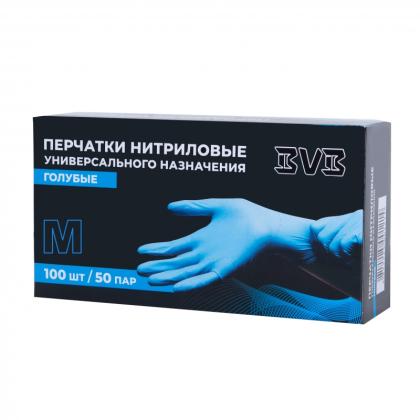 Перчатки нитриловые неопудренные одноразовые  BVB, р-р M 100 шт./уп. голубой