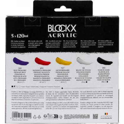 Краски акриловые "Blockx. Primaries" набор, 5 цв., 120 мл.