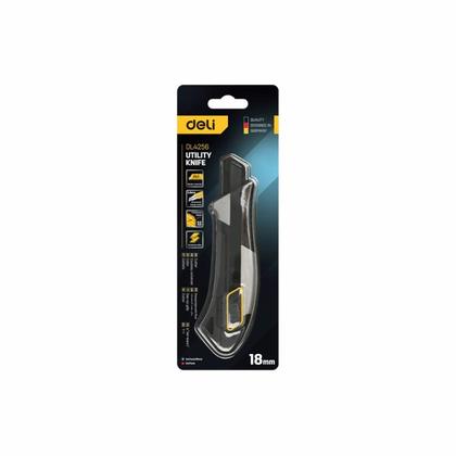 Нож строительный Deli YS EDL4256 18 мм, корпус из алюминиевого сплава, прорезиненная рукоятка, автоблокировка
