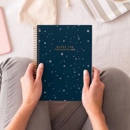 Тетрадь A5 120 л., клет. "Midnight Thoughts", спираль сбоку, обл. ламинир. карт., т.-синий