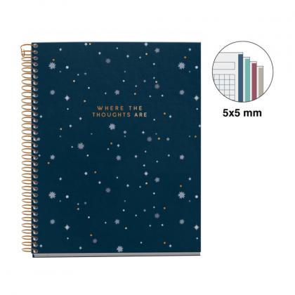 Тетрадь A5 120 л., клет. "Midnight Thoughts", спираль сбоку, обл. ламинир. карт., т.-синий