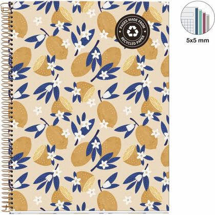 Тетрадь А4 210*297 мм, 120 л., в клетку "Sweet Fruits Lemons", спираль сбоку, обл. ламинир. карт., желтый