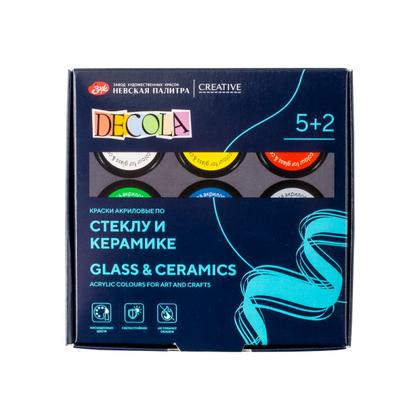 Краска акриловая по стеклу и керамике "Декола" набор 5 цв., 20 мл., банки + контур 2 шт. и разбавитель