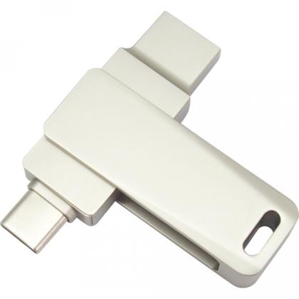 Карта памяти USB Flash 3.0 32 Gb СК-046 TypeA/TypeC Dual, метал, серебристый
