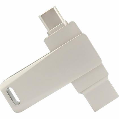 Карта памяти USB Flash 3.0 128 Gb СК-046 TypeA/TypeC Dual, метал, серебристый