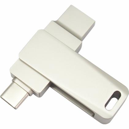 Карта памяти USB Flash 3.0 128 Gb СК-046 TypeA/TypeC Dual, метал, серебристый