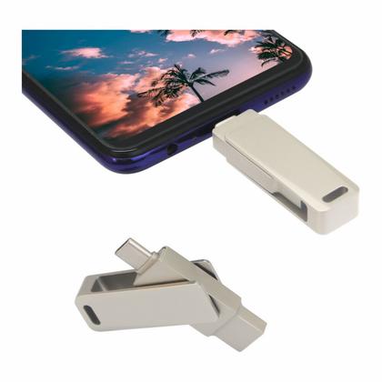 Карта памяти USB Flash 3.0 128 Gb СК-046 TypeA/TypeC Dual, метал, серебристый