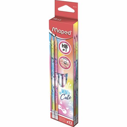 Карандаш прост. "Mini cute" HB, с ластиком, ассорти