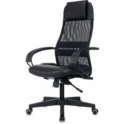 Кресло д/руководителя Бюрократ CH-NOVA LUX сетка/экокожа, черный, крестов. пластик